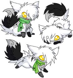  ambiguous_gender canid canine creeper dethtwink feral fluffy fluffy_tail fox glistening glistening_eyes low_res mammal play_bow_pose running scarf shaded sitting solo stripes tail yellow_eyes 