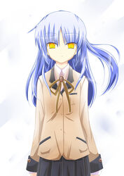  absurdres angel_beats! blazer blue_hair commentary_request female hairband haribote_(desk_of_coulomb) highres jacket ribbon school_uniform skirt solo tachibana_kanade yellow_eyes 