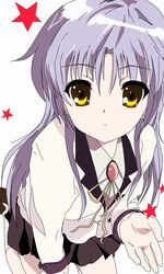  angel_beats! commentary_request female looking_at_viewer purple_hair school_uniform solo star_(symbol) tachibana_kanade takahiro_(rikky) yellow_eyes 