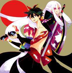  1boy commentary_request female katana katanagatari long_hair sword togame very_long_hair wakoku_nito weapon yasuri_shichika 