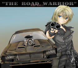  aiming aiming_at_viewer animification car commentary_request female genderswap_(mtf) gun holding holding_gun holding_weapon jacket leather leather_jacket mad_max mad_max_2:_the_road_warrior max_rockatansky may_(darkcore) motor_vehicle muscle_car pursuit_special rule_63 sawed-off_shotgun shotgun solo vehicle_focus weapon wrench 