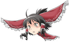  ahoge ao_usagi black_hair bow chigaunsuyo claws commentary_request flying hairbow hakurei_reimu no_humans short_hair solo touhou what yellow_eyes yukkuri_shiteitte_ne 