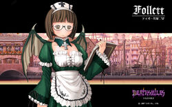  book brown_eyes brown_hair cleavage collar cross deathsmiles follett_(deathsmiles) gothic_lolita maid megane nurse wings xbox_360 