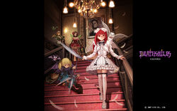  bat birdcage blonde_hair blue_eyes brown_hair butterfly_wings cage casper chandelier cleavage collar deathsmiles dragon dress fairy feathers follett_(deathsmiles) garter gothic_lolita hair_ornament hairbow megane owl pink_hair red_eyes red_hair rosa_(deathsmiles) scissors sitting stairs thighhighs wallpaper weapon windia wings xbox_360 