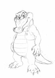  absurd_res alligator alligatorid anthro crocodile crocodilian crocodylid diddy_kong_racing donkey_kong_(series) hi_res kremling kritter_(kremling) krunch_the_kremling male monochrome nintendo reptile scalie shesamonkey solo 