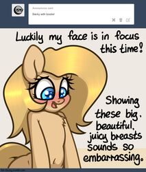  2015 backy_(mlp) blush earth_pony english_text equid equine fan_character female feral hasbro hi_res horse mammal my_little_pony pony slavedemorto smile solo text tumblr 