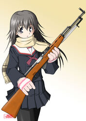  pantyhose scarf school_uniform skirt sks sks_(weapon) tagme weapon 