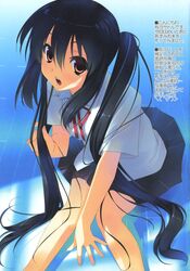  active_mover arikawa_satoru black_hair k-on! long_hair nakano_azusa open_mouth red_eyes ribbon school_uniform shirt skirt twintails 