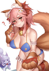  ? animal_ear_fluff animal_ears animal_hands apron bell bikini black-framed_eyewear blue_bikini blush_stickers breasts cat_hair_ornament cat_paws cleavage collar collarbone cosplay covered_nipples creature dydydyok fangs fate/grand_order fate_(series) female fou_(fate) fox_ears fox_tail gloves hair_ornament hair_ribbon highres jingle_bell large_breasts long_hair maid_headdress md5_mismatch neck_bell paw_gloves paw_shoes photoshop_(medium) pink_hair ponytail purple_eyes red_ribbon ribbon shoes side-tie_bikini_bottom simple_background swimsuit tail tamamo_(fate) tamamo_cat_(fate) tamamo_no_mae_(swimsuit_lancer)_(fate) tamamo_no_mae_(swimsuit_lancer)_(fate)_(cosplay) white_background yellow_eyes 