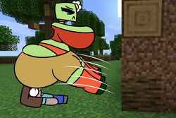  baws_(artist) big big_ass big_breasts big_butt creeper creeper_(minecraft) creeper_girl cute cute_face fat_ass green_skin huge_ass huge_breasts imminent_buttcrush imminent_facesitting male minecraft shorts thick_ass thick_thighs video_games 