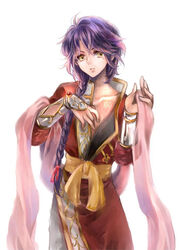  1boy bad_id bad_pixiv_id braid fushigi_yuugi hair_over_shoulder j-peg long_hair male_focus mole mole_under_eye nuriko_(fushigi_yuugi) otoko_no_ko purple_hair ribbon simple_background single_braid solo white_background yellow_eyes 