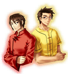  axis_powers_hetalia brown_hair hong_kong_(hetalia) male megane short_hair thailand_(hetalia) 