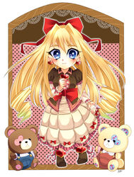  blonde_hair dress drill_hair duel_monster female lune_guy princess_cologne ribbon stuffed_animal teddy_bear teddy_bears yu-gi-oh! yuu-gi-ou_zexal 