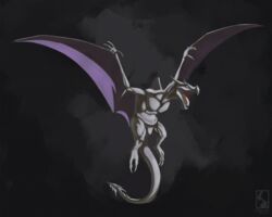  aerodactyl ambiguous_gender feral fossil_pokemon generation_1_pokemon membrane_(anatomy) membranous_wings nintendo nude open_mouth pokemon pokemon_(species) scalie simple_background slightly_chubby solo tongue valentinapaz wings 