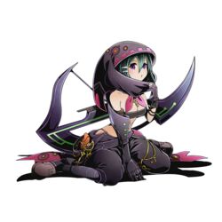  aqua_hair bare_shoulders black_pants breasts cleavage collarbone divine_gate female full_body gauntlets hair_between_eyes hair_ornament hairclip hood karma_(road_to_dragons) medium_breasts official_art pants purple_eyes road_to_dragons shadow short_hair solo transparent_background ucmm 