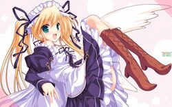  blonde_hair boots green_eyes happiness high_res hiiragi_anri maid tagme tenmaso twintails wallpaper 