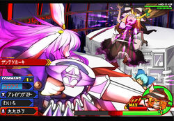  3girls animal_ears battle blonde_hair blue_hair boots bow broom cirno commentary_request duel fake_screenshot gameplay_mechanics hairbow hat heads-up_display health_bar ice ice_wings image_sample kingdom_hearts kingdom_hearts_ii kirisame_marisa long_hair multiple_girls nicoseiga_sample puffy_sleeves purple_hair rabbit_ears reisen_udongein_inaba ribbon short_hair touhou weapon wings witch witch_hat xigbar yadokari_(yadokani) 