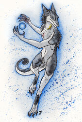  2018 4_fingers 4_toes abstract_background absurd_res action_pose angry anthro arm_tuft attack biped blue_background blue_eyes claws countershading crotch_tuft detailed digitigrade dipstick_tail dotted_background energy_ball featureless_crotch feet fighting_pose fingers frown full-length_portrait fur grey_body grey_fur hi_res holding_object keel kel kshanti leaning looking_aside male mammal mane markings multicolored_tail nude painting_(artwork) pattern_background pawpads paws portrait pose running scar sergal serious shoulder_tuft signature simple_background snout solo tail tail_markings tail_tuft tan_body tan_fur three-quarter_view toe_claws toes traditional_media_(artwork) tuft vilous_universe watercolor_(artwork) white_background yellow_markings 