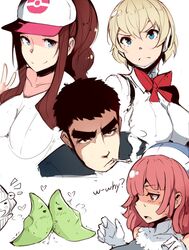  1boy 3girls aegis_(persona) amarao bad_id bad_tumblr_id baseball_cap blonde_hair blue_eyes breasts brown_hair cigarette collage flcl gloves hat headphones hilda_(pokemon) kissing la_pucelle medium_breasts metapod multiple_girls persona persona_3 pink_hair pokemon pokemon_(creature) pokemon_bw ponytail prier red_eyes short_hair sidelocks smile smoking thick_eyebrows ume-sensei upper_body white_gloves zako_(arvinry) 