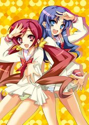  anapom hanasaki_tsubomi heartcatch_precure! kurumi_erika pantsu reaching school_uniform shimapan striped v 