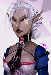  armor breastplate dark-skinned_female dark_skin denimecho female impa photoshop_(medium) pointy_ears portrait red_eyes solo the_legend_of_zelda the_legend_of_zelda:_ocarina_of_time white_hair 