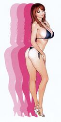  bikini blue_eyes breasts brown_hair high_heels huge_breasts izayoi_seishin large_breasts mizugi oppai oshiri side-tie_bikini thong 