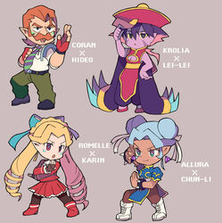  1boy 3girls black_legwear blonde_hair blue_eyes bow breasts capcom character_name china_dress chinese_clothes chun-li chun-li_(cosplay) cleavage colored_skin commentary_request company_connection coran_(voltron) cosplay dark_skin double_bun dress drill_hair facial_hair facial_mark fingerless_gloves gloves hair_bun hair_ribbon hairbow hat justice_gakuen kanzuki_karin kanzuki_karin_(cosplay) krolia lei_lei lei_lei_(cosplay) miyata_(lhr) moustache multiple_girls necktie orange_hair pantyhose pink_eyes pointy_ears princess_allura purple_eyes purple_hair purple_skin red_gloves ribbon romelle shimazu_hideo shimazu_hideo_(cosplay) street_fighter suspenders twin_drills vampire_(game) voltron:_legendary_defender voltron_(series) white_hair 