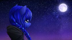  16:9 2018 blue_hair clothing darkstylerz earth_pony equid equine eyelashes female full_moon hair hasbro hi_res horse mammal moon my_little_pony night outside pony solo widescreen 