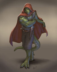  abs anthro athletic barefoot belt better_version_at_source biceps big_muscles bottomwear claws cloak clothed clothing feet green_body green_skin grey_eyes knife lion21 lizard looking_at_viewer male muscular muscular_male pecs pose reptile scales scalie shirt shorts solo standing toe_claws topwear weapon 