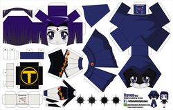  absurdres animification artist_name character_name chibi cloak colored_skin commentary_request dc_comics el_joey facial_mark female forehead_mark grey_skin highres paper_cutout purple_eyes purple_hair raven_(dc) solo teen_titans watermark web_address 