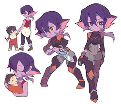  1boy aged_down baby black_hair bodysuit closed_eyes colored_sclera colored_skin commentary_request facial_mark female grey_eyes holding_hands keith_(voltron) krolia lolicon miyata_(lhr) mother_and_son multicolored_hair pink_hair pointy_ears purple_eyes purple_hair purple_skin smile spoilers two-tone_hair voltron:_legendary_defender voltron_(series) yellow_sclera 