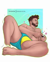  1boy artist beard big_bulge big_thighs bulge gaming hairy_chest henriqueilustra hispanic hispanic_male huge_bulge kevin_rojas latino male male_only muscles muscular muscular_male photographer real_person smooth_skin underwear 