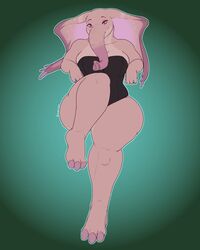  3_toes abstract_background anthro breasts clothing corset digital_media_(artwork) elephant elephantid feet female lingerie looking_at_viewer mammal proboscidean sarah_fairhart slightly_chubby solo syrios thick_thighs toes topwear wide_hips 