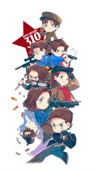  6+boys absurdres age_progression animification avengers:_endgame avengers:_infinity_war avengers_(series) baseball_cap blue_eyes blue_jacket brown_hair bullet captain_america:_civil_war captain_america:_the_first_avenger captain_america:_the_winter_soldier captain_america_(series) casual chibi chinese_commentary commentary_request dated green_eyes gun handgun happy_birthday hat highres jacket james_buchanan_barnes knife long_hair male_focus marvel marvel_cinematic_universe mask mechanical_arms military military_uniform multiple_boys multiple_persona pickieeeee reverse_grip rifle salute shield short_hair single_mechanical_arm sniper_rifle star_(symbol) superhero_costume the_falcon_and_the_winter_soldier tsum-tsum uniform weapon 