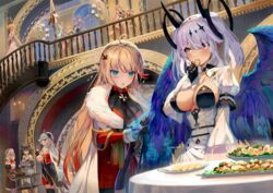  +_+ 6+girls :o aiguillette algerie_(azur_lane) apron asymmetrical_legwear azur_lane black_flower black_gloves black_thighhighs blonde_hair blue_eyes blue_gemstone blue_hair blue_ribbon bodystocking breasts brown_hair brown_shorts cape center_opening champagne_flute chandelier commentary_request crown cup dark-skinned_female dark_skin detached_collar detached_sleeves double_bun dress drill_hair drinking_glass eating enterprise_(hms)_(azur_lane) feathered_wings fingerless_gloves flower framed_breasts frilled_apron frills fur-trimmed_cape fur_trim garter_straps gem gloves gradient_hair grey_hair hair_bun hair_flower hair_ornament hair_over_one_eye hair_ribbon high_ponytail highres holding holding_cup holding_polearm holding_weapon howe_(azur_lane) indoors jacket jean_bart_(azur_lane) jeanne_d&#039;arc_(azur_lane) joffre_(azur_lane) juliet_sleeves l&#039;indomptable_(azur_lane) l&#039;opiniatre_(azur_lane) large_breasts le_malin_(azur_lane) le_temeraire_(azur_lane) le_triomphant_(azur_lane) light_brown_hair long_hair long_sleeves maid maille-breze_(azur_lane) maltese_cross medium_breasts medium_hair multicolored_hair multiple_girls newcastle_(azur_lane) orange_hair pi_(p77777778) polearm puffy_sleeves purple_hair purple_wings red_eyes red_gloves red_hair red_jacket red_ribbon red_thighhighs ribbon richelieu_(azur_lane) round_eyewear short_shorts shorts sideboob spear stairs standing streaked_hair striped_clothes striped_sleeves striped_thighhighs thighhighs tutu two-tone_hair vertical-striped_clothes vertical-striped_sleeves vertical-striped_thighhighs very_long_hair walking weapon white_apron white_cape white_dress white_garter_straps white_hair white_thighhighs wings 