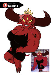  big_breasts big_horns black_dress clawed_fingers crown demon demon_girl demon_horns demon_tail disney disney_channel doc.b handbag hooves human king larger_female long_ears milf muscle muscle_girl muscles no_pupils patreon_logo pink_hair queen red_skin sharp_teeth short_hair smaller_male star_vs_the_forces_of_evil wrathmelior_lucitor yellow_eyes 