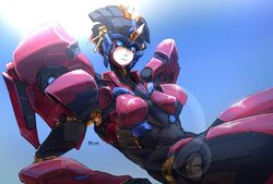  blue_eyes breasts female flame_toys_windblade highres looking_at_viewer mecha oberon826 robot small_breasts solo transformers windblade wings 