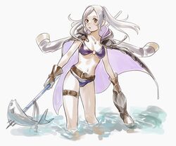  abinosu0903 alternate_costume belt bikini black_cloak breasts cleavage cloak female fire_emblem fire_emblem_awakening fire_emblem_heroes fish harpoon hood hooded_cloak jacket jacket_on_shoulders jewelry looking_at_viewer necklace o-ring o-ring_bikini official_alternate_costume parted_lips purple_bikini robin_(female)_(fire_emblem) robin_(female)_(summer)_(fire_emblem) robin_(fire_emblem) solo swimsuit twintails underboob water white_hair 