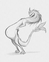  2026 anthro belly big_belly claws closed_eyes convexpert disney dragon eastern_dragon female fur hair hand_on_hip hi_res horn mane monochrome mouth_closed mythological_creature mythological_scalie mythology nude pregnant pregnant_anthro pregnant_female raya_and_the_last_dragon scalie sisu_(ratld) solo standing tail 