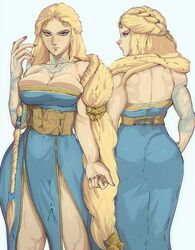  1girls aesir_(norse_mythology) ass ass_in_dress back_view belt big_ass big_breasts big_butt blonde_hair blue_dress blue_eyes braid braided_hair breasts clothed clothed_female female female_only front_view fully_clothed god_of_war god_of_war_ragnarok goddess hi_res hourglass_figure long_hair looking_at_viewer milf mother muscular muscular_female mythology norse_mythology santa_monica_studio sif_(god_of_war) solo sony_corporation sony_interactive_entertainment tattoo tattooed_arm tattoos thick_thighs thighs toned toned_female yoracrab 