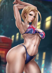  1girls abs absurd_res absurdres arched_back arm_up armpit armpits arms_up athletic athletic_female bare_arms bare_shoulders bare_skin bare_thighs big_breasts bikini bikini_bottom bikini_top blonde_hair blue_bra blue_clothes blue_clothing blue_eyes blue_panties blue_underwear bra breasts british british_female busty cammy_stretch cammy_white capcom casual child_bearing_hips cleavage clothed clothed_female clothing curvaceous curvy curvy_figure dandon_fuga facial_scar female female_focus female_only fit fit_female high_resolution highres hips human large_breasts large_filesize light-skinned_female light_skin looking_at_viewer navel navel_piercing pale_skin panties piercing public scar scar_on_face shaved_armpit short_hair shoulder_length_hair solo_female solo_focus stomach street_fighter street_fighter_6 stretching swimwear thick thick_female thick_thighs thighs toned toned_body toned_female toned_stomach underwear union_jack union_jack_bikini very_high_resolution voluptuous voluptuous_female 