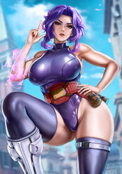  1girls absurd_res absurdres bare_arms bare_shoulders big_breasts big_hips boots breasts busty child_bearing_hips clothed clothed_female clothing dandon_fuga female female_only fit fit_female hand_on_hip hand_on_own_hip high_resolution highres huge_breasts kaina_tsutsumi lady_nagant large_breasts large_filesize leotard light-skinned_female light_skin looking_at_viewer mature mature_female medium_hair my_hero_academia one_leg_raised one_leg_up posing purple_eyes purple_hair purple_leotard purple_thighhighs solo standing supervillain thick thick_female thick_hips thighhighs toned toned_body toned_female very_high_resolution white_boots wide_hips 