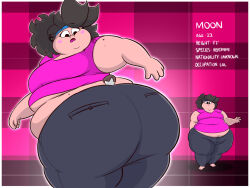  accessory animal_humanoid ass belly big_belly big_breasts big_butt blue_headband breasts brown_hair cat_humanoid clothing double_chin english_text fat_arms felid felid_humanoid feline feline_humanoid female gorb_(artofgorb) hair headband huge_belly huge_butt humanoid long_hair mammal mammal_humanoid model_sheet moon_(gorb) morbidly_obese morbidly_obese_female morbidly_obese_humanoid multiple_angles obese obese_female obese_humanoid overweight overweight_female overweight_humanoid pattern_background pink_background pink_clothing pink_shirt pink_topwear plaid plaid_background shirt short_tail shortstack shortstack_female simple_background small_ears solo stated_age stated_height t-shirt tail text thick_arms thick_thighs topwear 