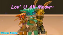  16:9 3d_(artwork) anthro bikini blue_body blue_eyes blue_fur clothed clothing collar digital_media_(artwork) domestic_cat felid feline felis female female/female fluffy fluffy_tail fur gaming_life_kitty_(sleep_gliding) green_eyes group hi_res kitty_(sleep_gliding) lagomorph leporid mammal melody_(sleep_gliding) rabbit red_body red_fur simple_background sindy_(sleep_gliding) sindy_meow_bounce(sleep_gliding) sleep_gliding sleep_gliding_melody_(sleep_gliding) smile standing survive_fluffy_paw_(series) swimwear tail trio two-piece_swimsuit widescreen yellow_body yellow_eyes yellow_fur 