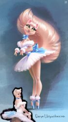  anthro ballerina ballet big_tail bow_ribbon choker clothing dance_shoes dancewear domestic_cat dress felid feline felis female footwear green_eyes hi_res holivi human jewelry mammal necklace pointe_shoes shoes solo tail whiskers 