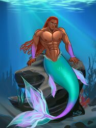  abs african african_male ariel_(halle_bailey) athletic athletic_male biceps big_chest big_lips big_pecs blueboybara breads bulging_biceps dark-skinned_male dark_skin disney disney_prince genderbend genderswap genderswap_(ftm) hair huge_chest huge_pecs in_water lips long_hair looking_at_viewer male male_only melanin merfolk merman muscles muscular muscular_male outdoors outside pecs red_hair rock rule_63 signature sitting smooth_chest smooth_skin tail the_little_mermaid the_little_mermaid_(2023) underwater water 