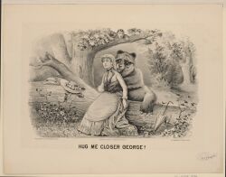  1886 19th_century absurd_res ambiguous_feral ambiguous_gender ancient_art bear biped branch claws clothed clothed_female clothed_human clothed_male clothing currier_and_ives dead_tree detailed_background dress duo_focus english_text female female_human feral finger_claws forest forest_background fur group hair hat headgear headwear hi_res hug huge_filesize hugging_another hugging_from_behind human humanoid_hands in_tree lithograph_(artwork) looking_at_another male male_human mammal monochrome nature nature_background oblivious on_branch outside plant public_domain sitting text toe_claws traditional_media_(artwork) tree trio umbrella unknown_artist 