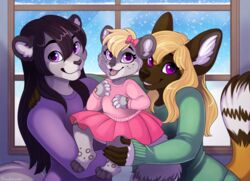  anthro canid canine family felid female group mammal pantherine smile snow snow_leopard strawberryneko young young_anthro 