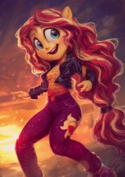  2020 animal_humanoid anthro assasinmonkey bottomwear clothing cutie_mark digital_media_(artwork) digital_painting_(artwork) equestria_girls equid equid_humanoid equine equine_humanoid female geode hasbro hi_res humanoid jacket mammal mammal_humanoid my_little_pony open_mouth pants signature solo sunset_shimmer_(eg) topwear 