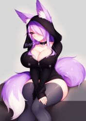  big_boobs big_breast big_breasts black_hoodie black_stockings dirtykuro fox_ears fox_girl foxgirl foxykuro hair_covering_eye hair_covering_one_eye hair_over_eye hair_over_one_eye hair_over_one_eyes hoodie huge_breast huge_breasts kuro_(foxykuro) large_breast large_breasts long_hair long_purple_hair purple_eyes purple_hair purple_hair_female stockings 